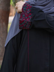 Floral Bunch Embroidery – Red Grey