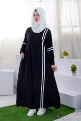 Sporty Chic Stripe Abaya – Black