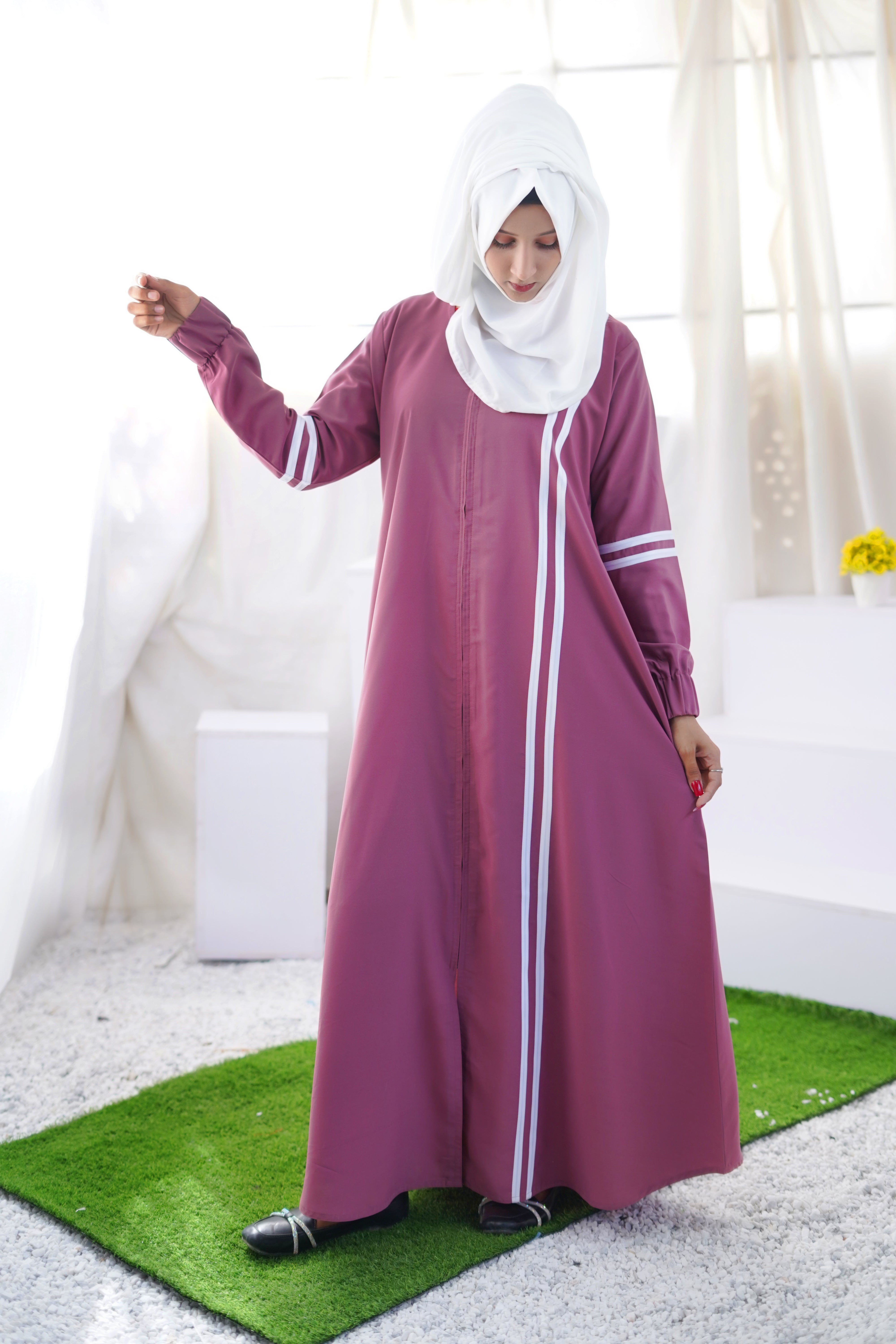 Sporty Chic Stripe Abaya – Raspberry Pink