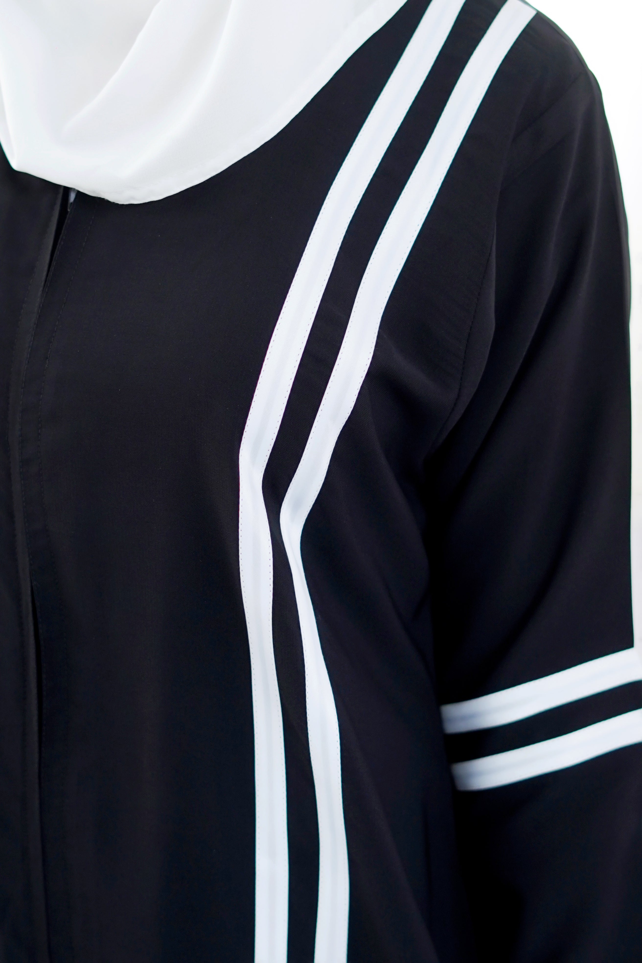 Sporty Chic Stripe Abaya – Black